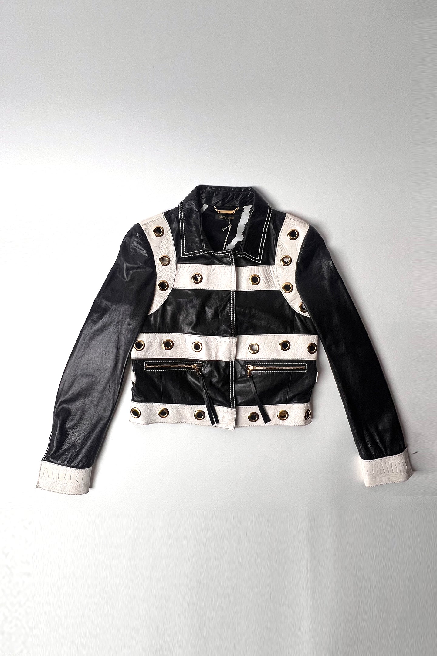 Vintage Roberto Cavalli B&W leather jacket