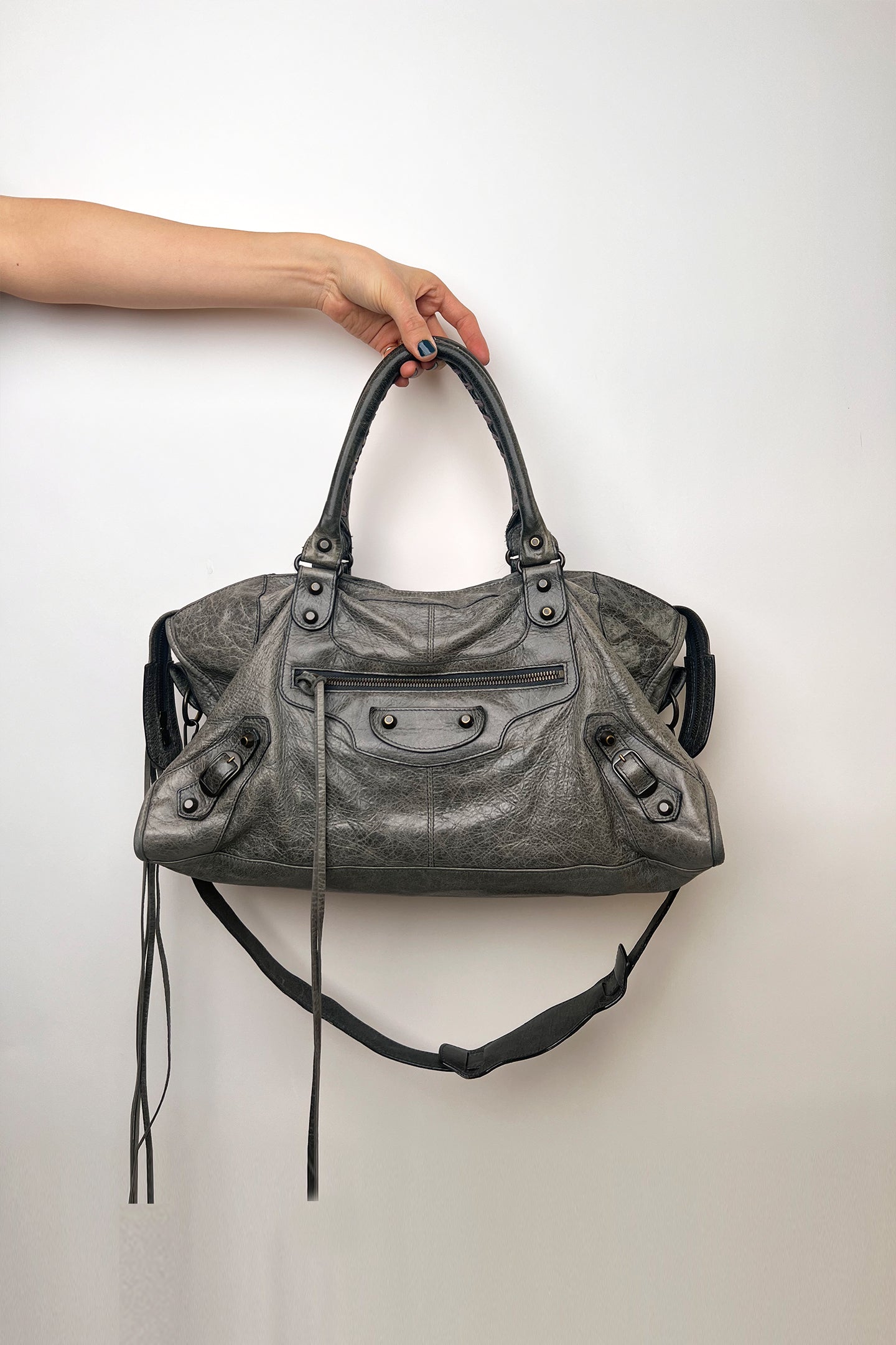 Vintage Balenciaga giant distressed grey leather city bag