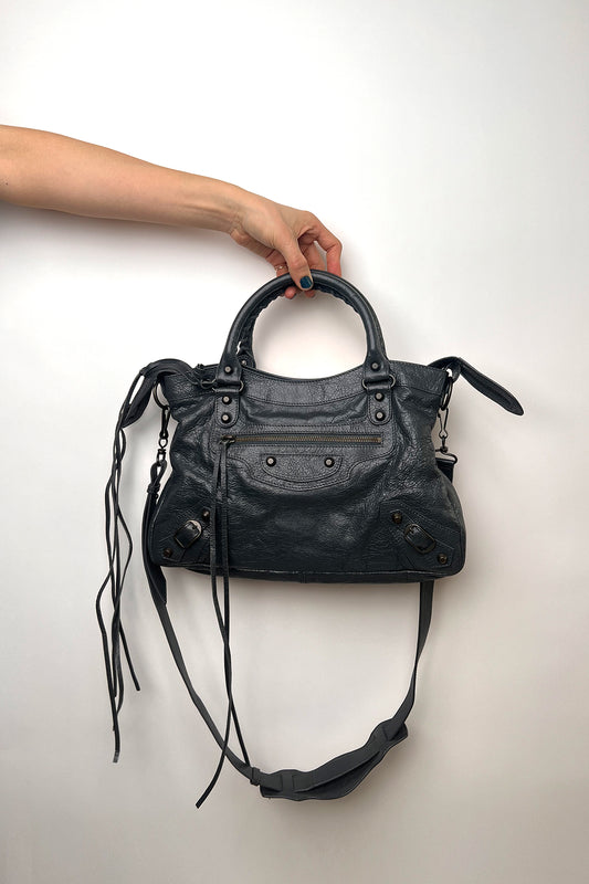 Vintage Balenciaga black leather small city bag