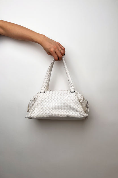 Vintage Bottega Veneta white woven leather bag