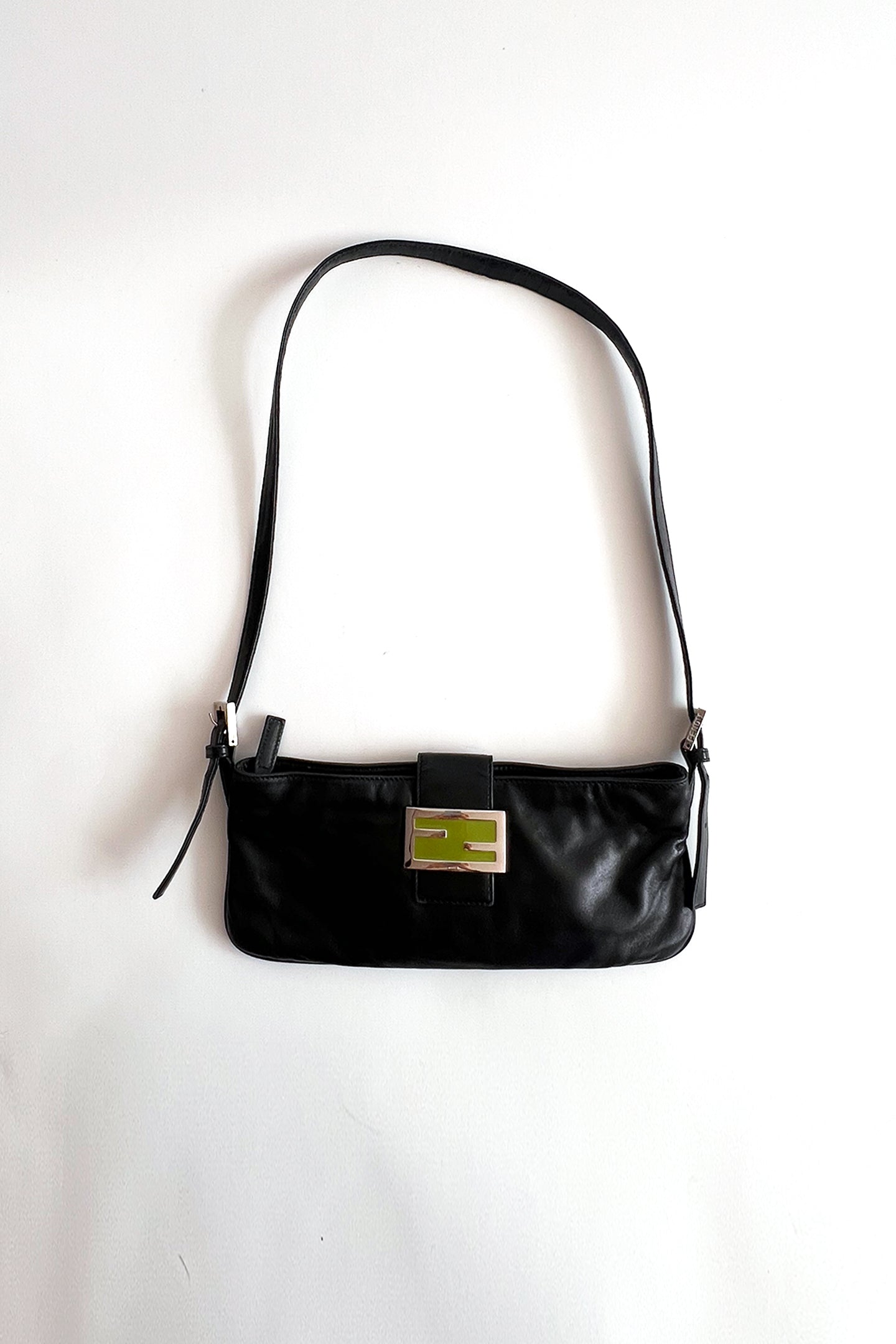 Vintage Fendi black leather mini shoulder baguette