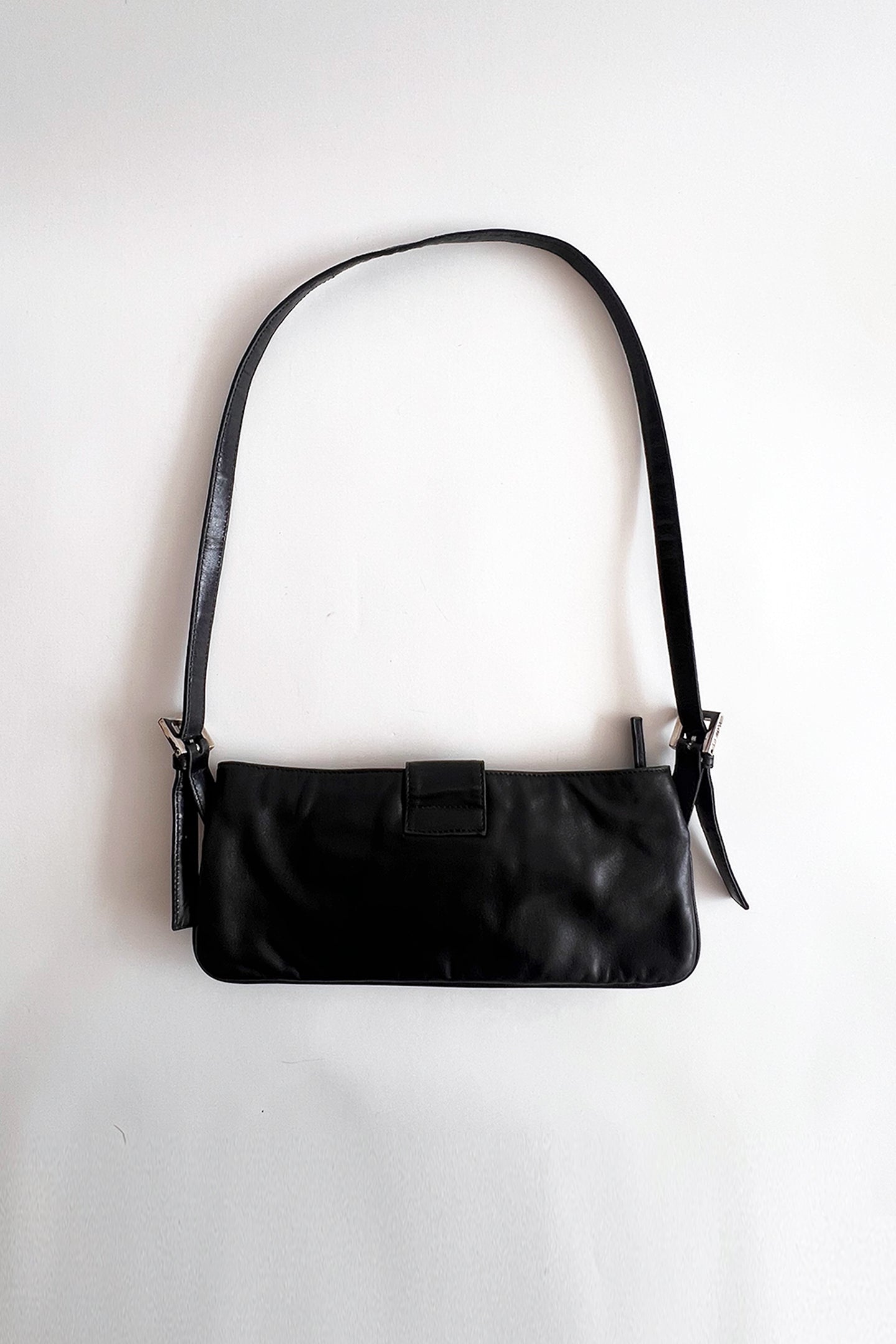 Vintage Fendi black leather mini shoulder baguette