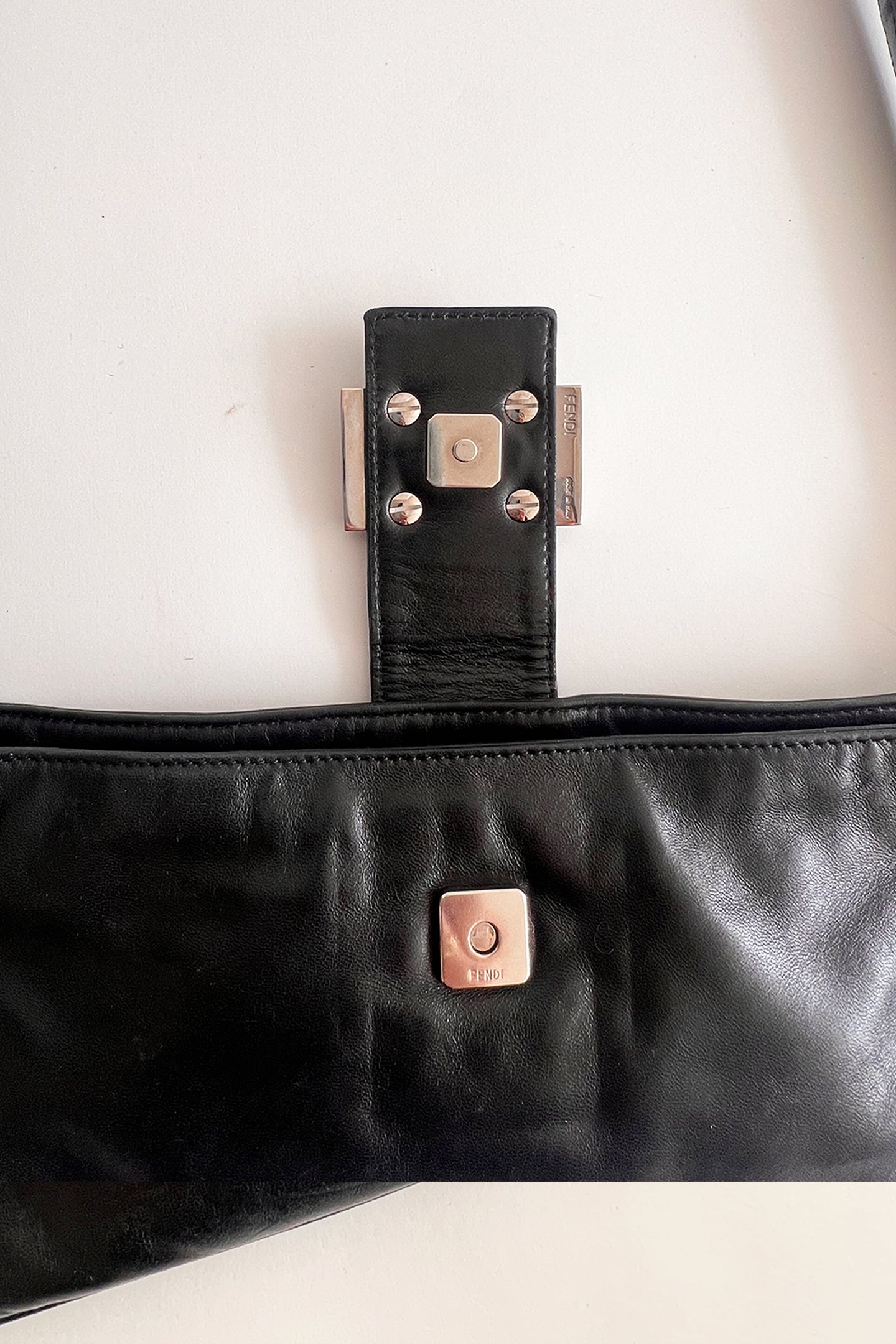 Vintage Fendi black leather mini shoulder baguette