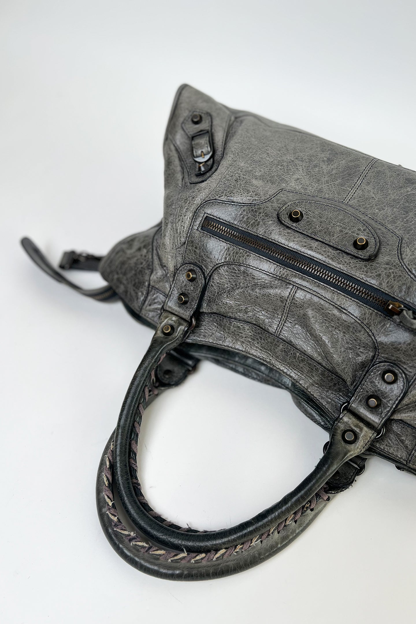 Vintage Balenciaga giant distressed grey leather city bag