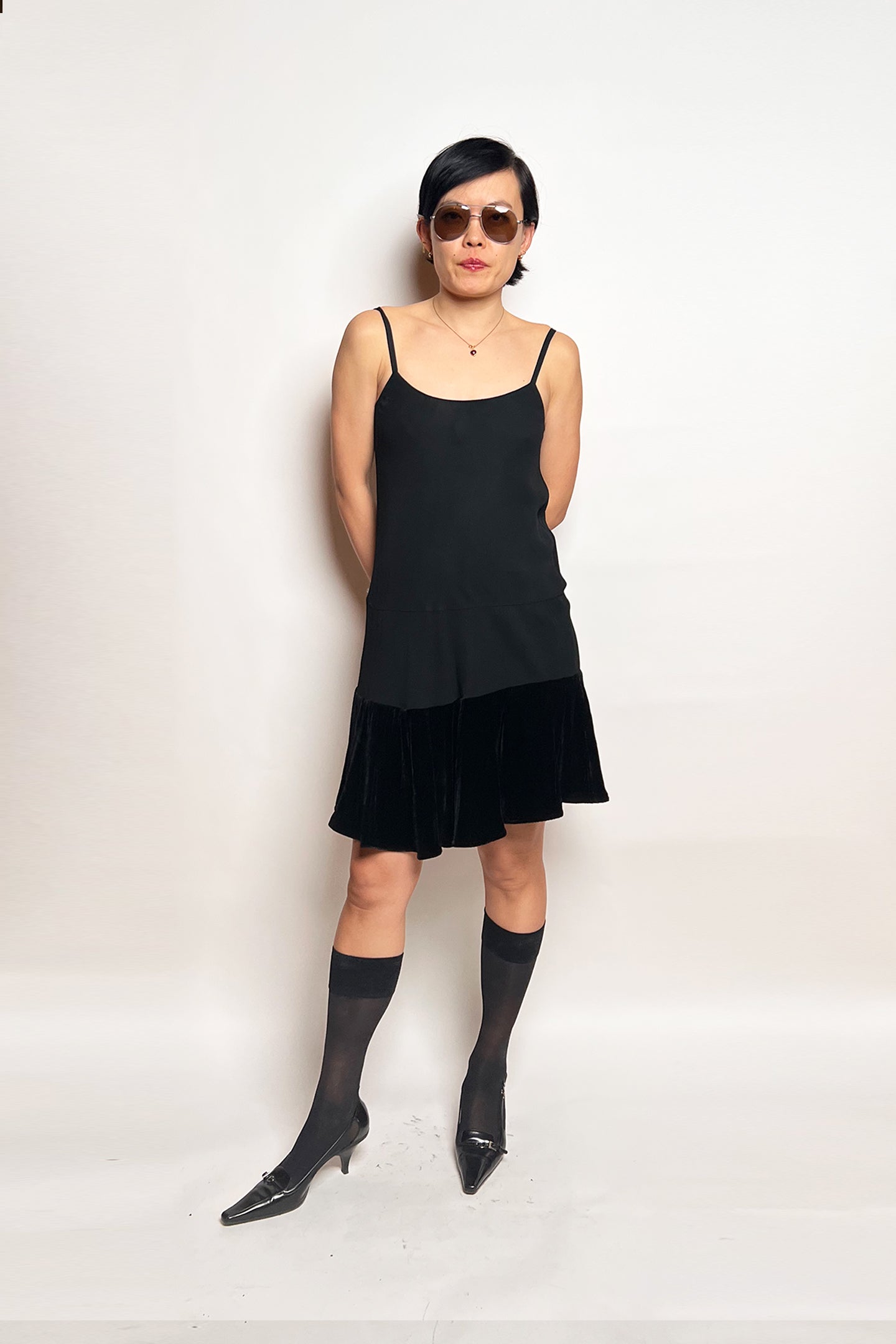 VIntage black Emporio Armani slip dress with velvet hem