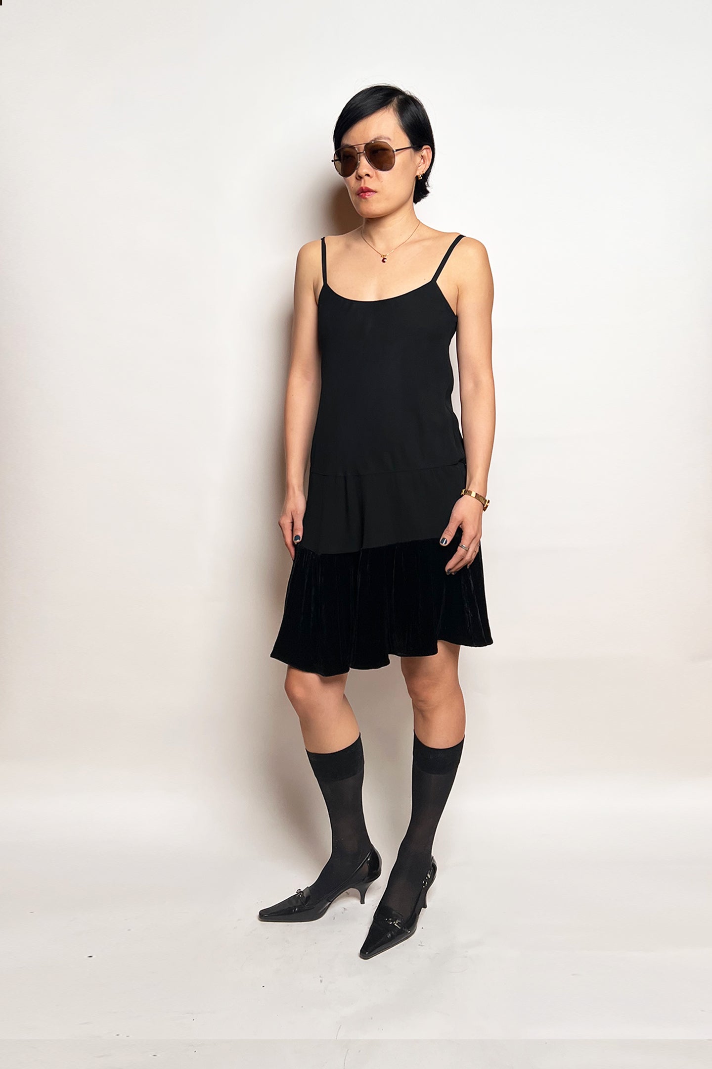 VIntage black Emporio Armani slip dress with velvet hem