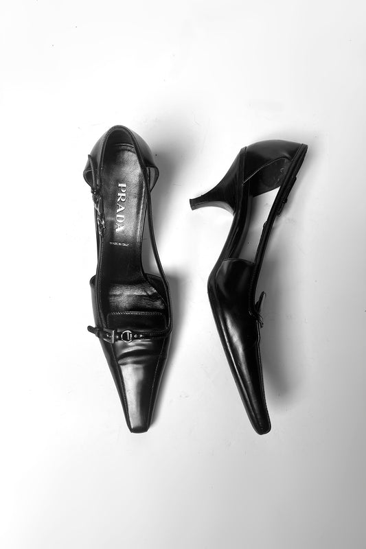 Vintage Prada black patent leather sling back heel