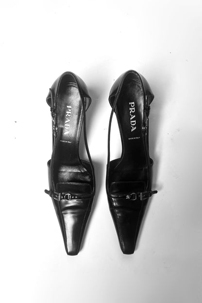 Vintage Prada black patent leather sling back heel